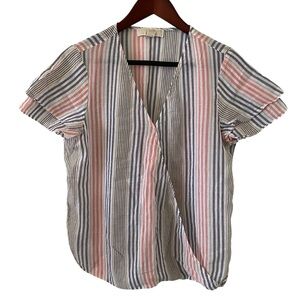 Michael Kors Striped Short Sleeve Wrap Blouse Women’s Size M